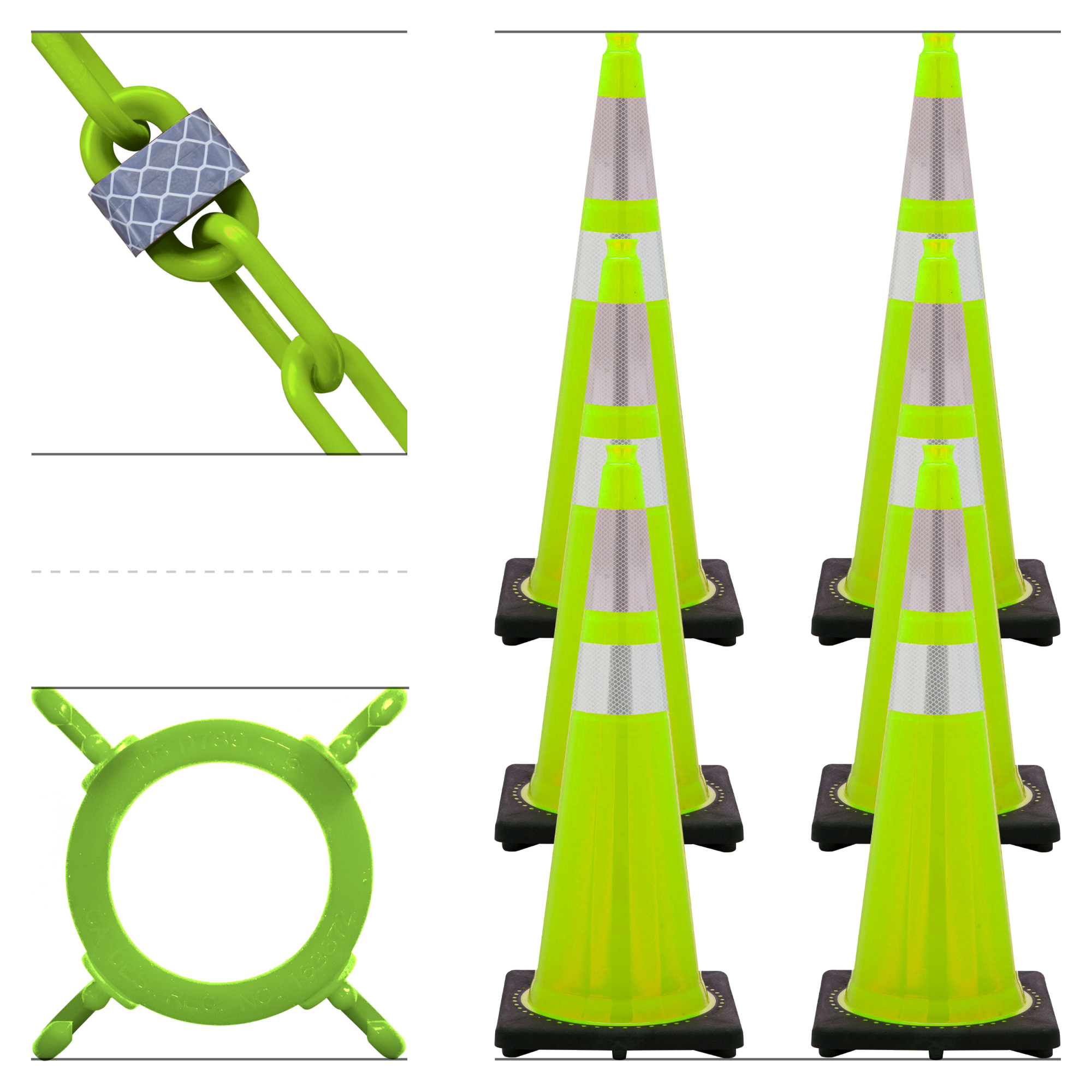Mr. Chain Reflective Traffic Cone and Chain Kit — 36in., Safety Green, PVC Cones, HDPE Chain, Model# 27277-6